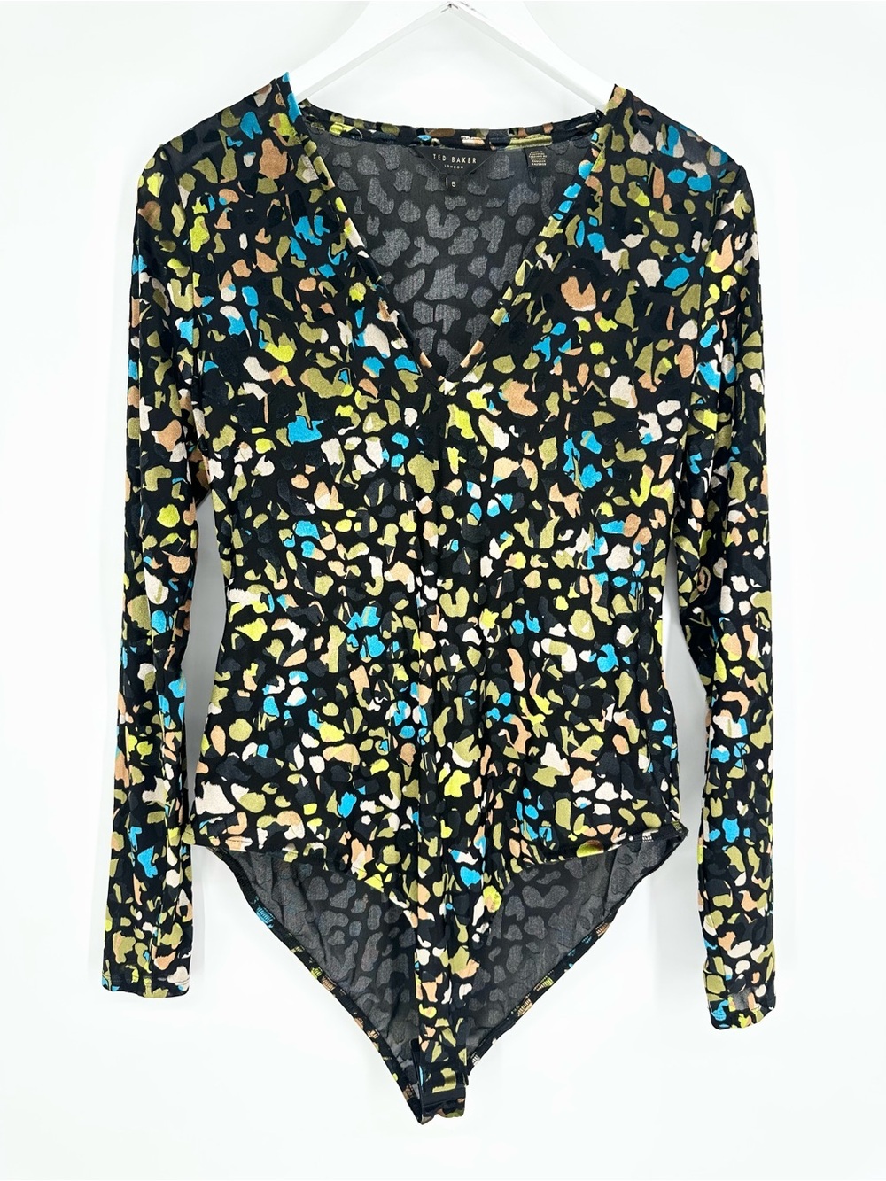 Ted Baker Joslynn Devore Velvet Bodysuit Black Multi Print